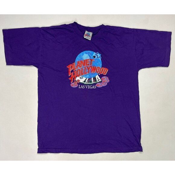 VINTAGE Planet Hollywood Las Vegas Graphic T-shirt Men Large Purple 90s - Picture 1 of 6